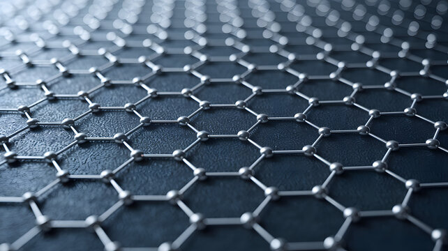 Microscopic view of graphene structure revealing intricate atomic patterns. Advanced material science and nanotechnology exploration.