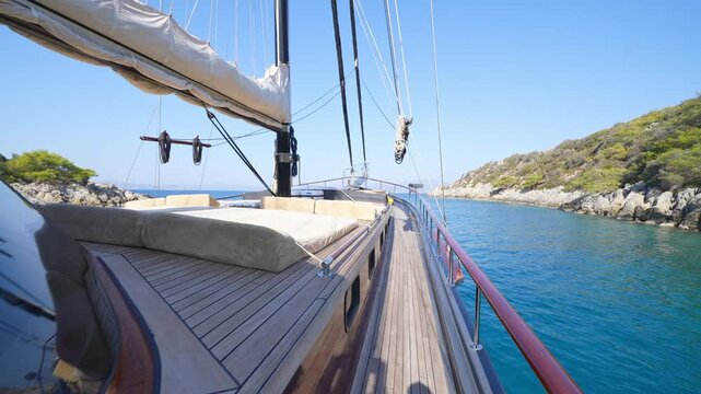 Exterior view of a traditional gulet ship on the water