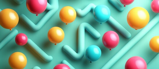 Colorful balloons floating over a playful, abstract background with fluid shapes.