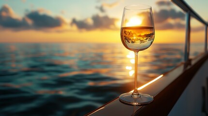 Obraz premium Wine on a luxury yacht and evening sun