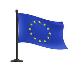 Flag of the European Union waving in the wind on flagpole, 3d illustration