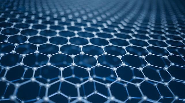 Microscopic view of graphene structure revealing intricate atomic patterns. Advanced material science and nanotechnology exploration.