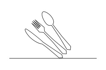 Knife and fork continuous one line drawing of minimalist outline vector illustration