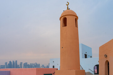 Colorful Streets and Mosque Photo, Mina District Corniche, Doha Marina Doha, Qatar