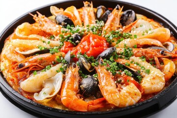 Korean Seafood Pancake Dish. Authentic Korea Meal with Fried Pan Cake