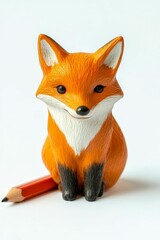 Obraz premium Orange fox figurine, pencil, white background.