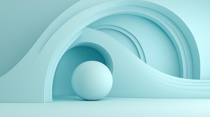 Light blue abstract background with smooth curves and a sphere.
