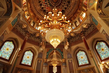 Fototapeta premium Majestic Islamic Interior Design with Grand Chandeliers