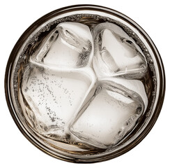 PNG Glass of cola with ice cubes viewed from above