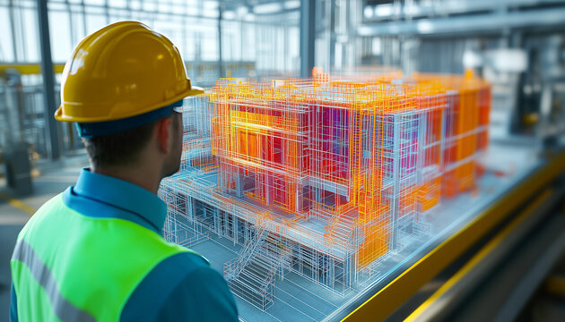 engineer looking at digital modle of a construction site