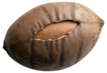 PNG Large seed pod with a cracked opening and visible interior seed