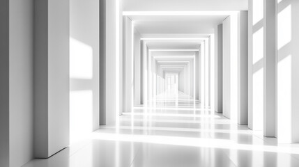 Obraz premium Bright white corridor creates an infinite perspective with clean lines and light