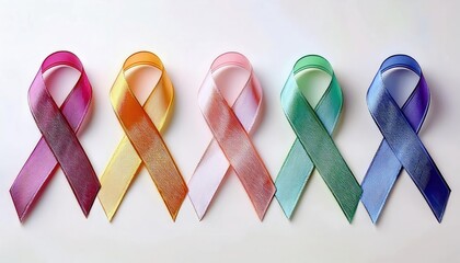 Colorful Gradient Awareness Ribbons. Symbolic Representation of Advocacy, Support, and Unity Across Diverse Causes. Ideal for Campaigns, Health Initiatives, Fundraisers, and Community Awareness
