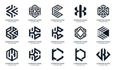 Naklejka premium letter K logo set icon, hexagon cube box design concept, collection graphic vector