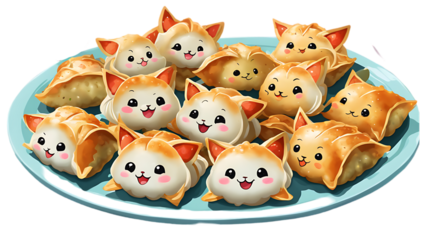 Adorable Cat Dumplings isolated on transparent background
