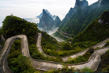 Beautiful nature landscape with mist at Tianmen Shan national park, The famous tourist destination at Zhangjiajie