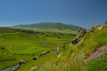 Arayiler Mountain and Kasagh river canyon scenic view from Astvatsynkal Monastery (Yernjatap, Armenia) © ssmalomuzh