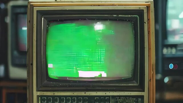 Turn on the retro TV with noise at the beginning, and switch to a blue screen. Night horror atmosphere