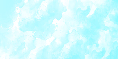sunny sky blue light watercolor background. Aquarelle painting brush effect card paper textured canvas cloudy smoke space for text, entertaining card, template. aquamarine color graphics illustration