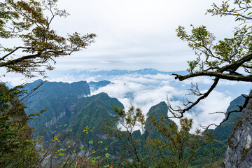 Beautiful nature landscape with mist at Tianmen Shan national park, The famous tourist destination at Zhangjiajie