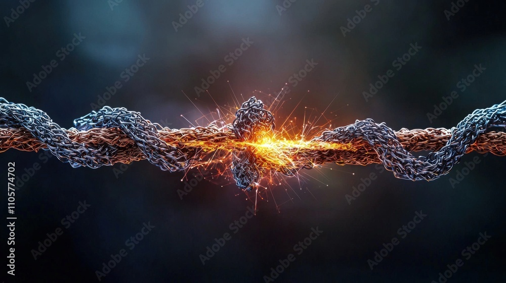 Aufkleber explosive breakthrough of metal twine industrial fusion abstract art dynamic energy close-up innovat