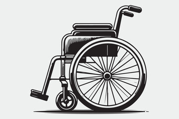 Black and white line art illustration of a wheelchair.