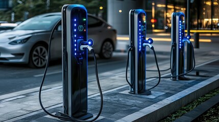 Showcasing wireless ev charging stations the future of sustainable urban transportation and modern city environments