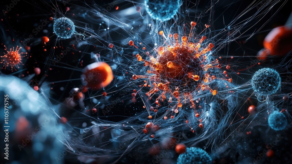 Fototapete virus particle interactions microbial world digital art abstract environment close-up view health co