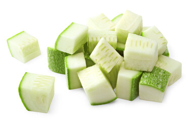 sliced zucchini or marrow isolated on white background. clipping path