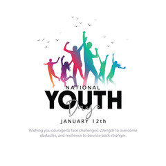January 12 Happy Indian National Youth day greeting card, people group. abstract vector illustration design