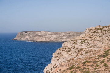 view of the coast of island of Lampedusa in Sicily