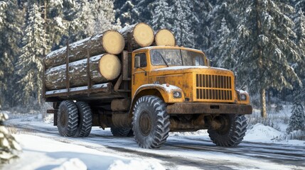 Log Truck 3. Forestry Harvest: Transporting Stacked Pine Logs
