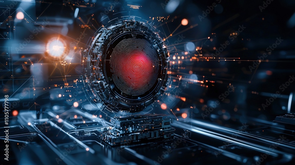 Fototapete futuristic biometric authentication securing digital data in today’s cyber environment through innov