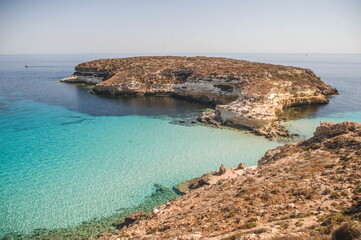 view of the coast of island of Lampedusa in Sicily