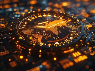 Futuristic Digital Interface Showcasing Global Communication Technology and Real time Data