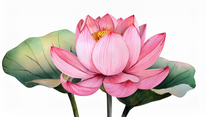 Pink lotus flower, watercolor vector illustration, hand