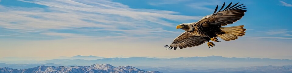 Obraz premium Eagle soaring over snowy mountain range