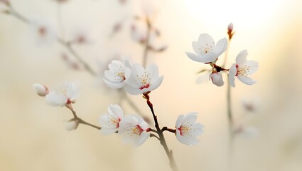 Delicate White Blossoms on a Branch Against a Softly Blurred Background