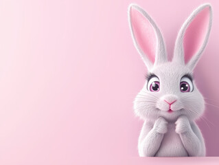 surprised bunny with big eyes, Cute and playful cartoon rabbit with soft fur, large ears, and big expressive eyes. Perfect for Easter or children's themes.