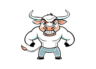 Cartoon Strong Bull Mascot Illustration: Bold and Muscular Animal Character