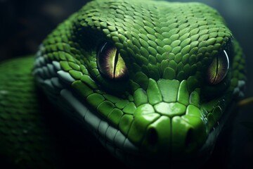 Fototapeta premium close up green snake head with scary eyes