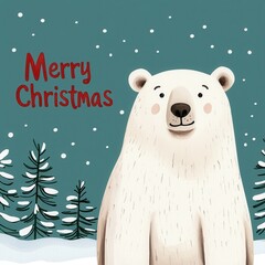 Fototapeta premium Whimsical Christmas element watercolor concept. Merry Christmas polar bear illustration