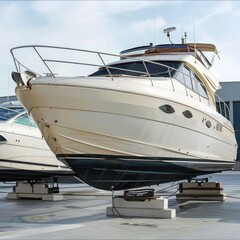 Fototapeta premium Motor boat docked at berth.