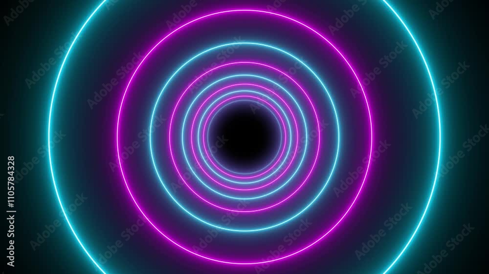 Wall mural abstract background with animation of flight in abstract futuristic tunnel with neon light. multi-co