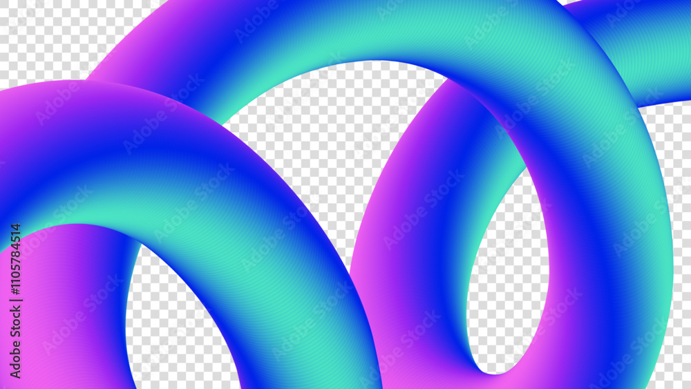 Poster Dynamic bent wavy line isolated on transparent background. Blue and pink gradient. Abstract 3d shape design. Graphic template. Vector illustration.