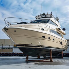 Fototapeta premium Motor boat docked at berth.