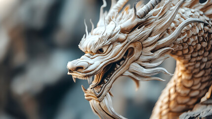Fototapeta premium Majestic dragon sculpture with intricate details and fierce expression