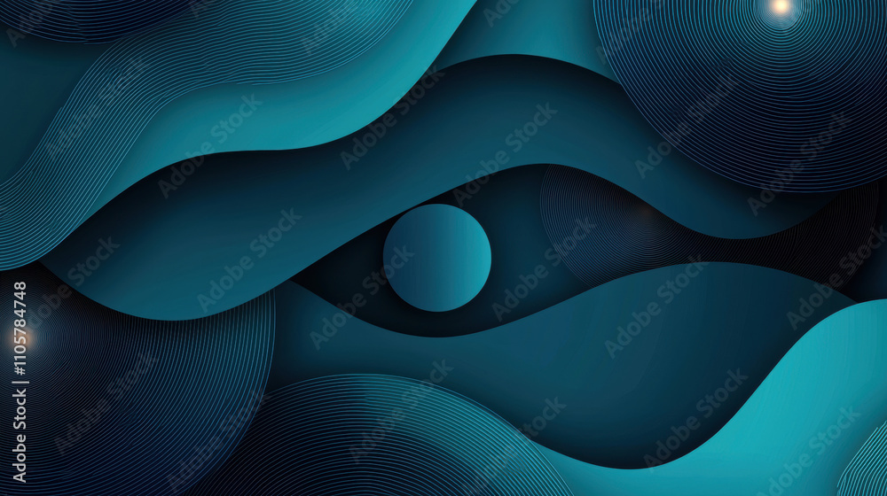 Poster modern abstract background featuring flowing waves and circular patterns, creating sense of depth an