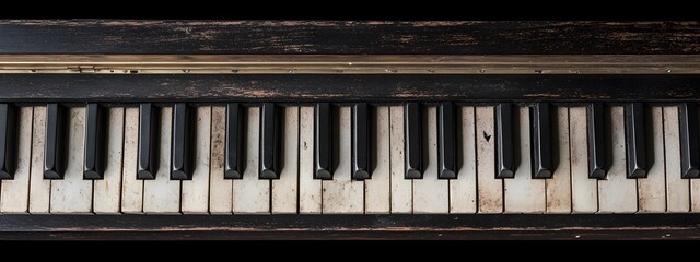 A close-up of the keys on an upright piano, focusing only on one or two notes in white and black...