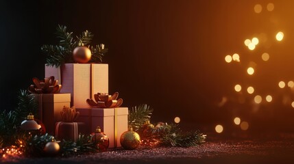 Elegant  Christmas gifts and colorful ornaments on  isolated background 